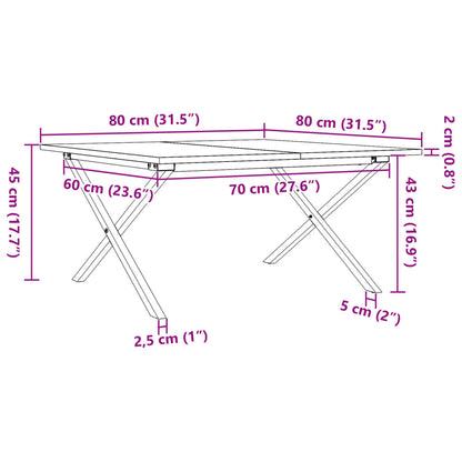 Salongbord Sofabord DIV. X-ramme 80x80x45 cm heltre furu og støpejern