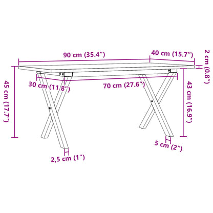 Salongbord Sofabord DIV. X-ramme 90x40x45 cm heltre furu og støpejern