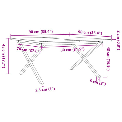 Salongbord Sofabord DIV. X-ramme 90x90x45 cm heltre furu og støpejern