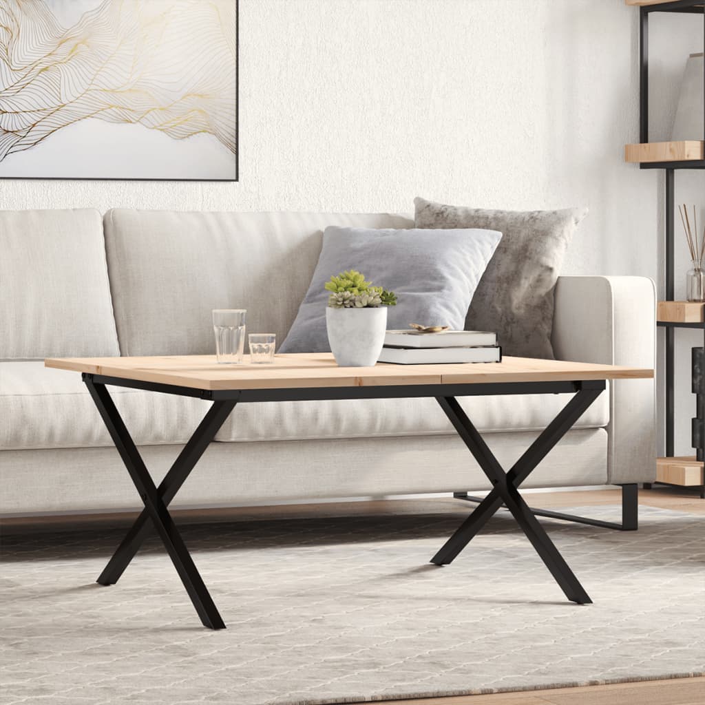 Salongbord Sofabord DIV. X-ramme 90x90x45 cm heltre furu og støpejern