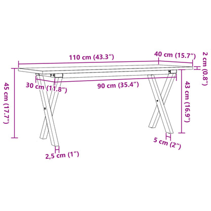 Salongbord Sofabord DIV. X-ramme 110x40x45 cm heltre furu og støpejern