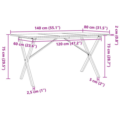 Salongbord Sofabord DIV. X-ramme 140x80x75 cm heltre furu og støpejern