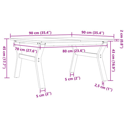 Salongbord Sofabord DIV. Y-ramme 90x90x45 cm heltre furu og støpejern