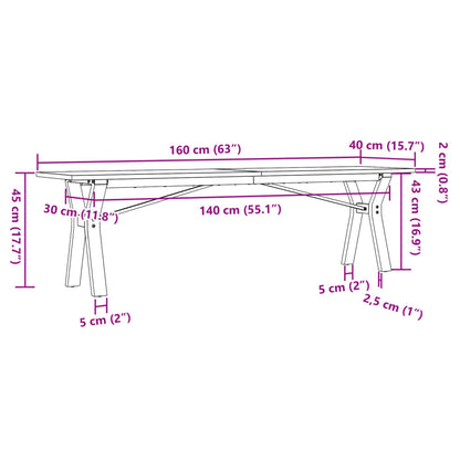 Salongbord Sofabord DIV. Y-ramme 160x40x45 cm heltre furu og støpejern
