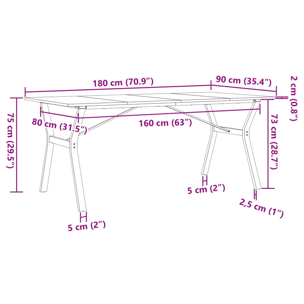 Spisebord Kjøkkenbord Y-ramme 180x90x75 cm heltre furu og støpejern