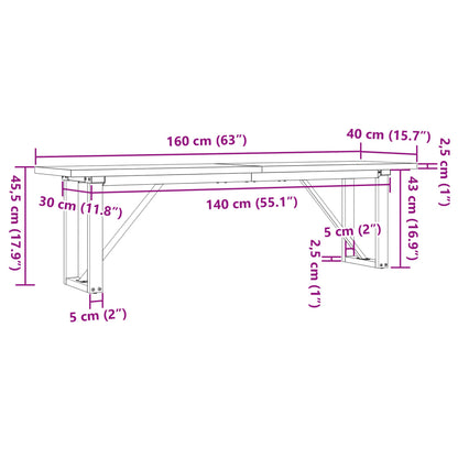 Salongbord Sofabord DIV. O-ramme 160x40x45,5 cm heltre furu og støpejern