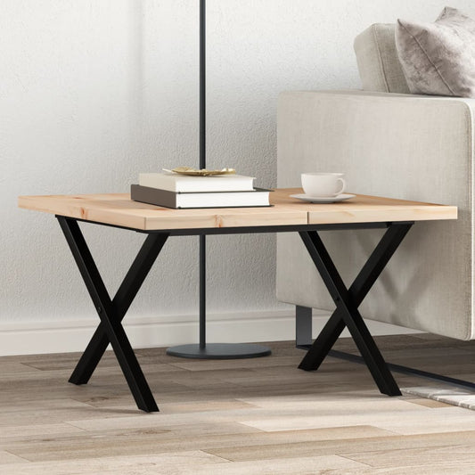 Salongbord Sofabord DIV. X-ramme 60x60x40,5 cm heltre furu og støpejern