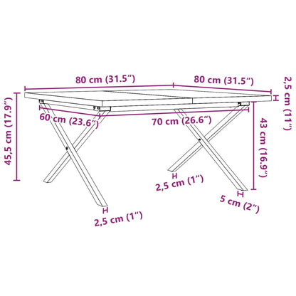Salongbord Sofabord DIV. X-ramme 80x80x45,5 cm heltre furu og støpejern