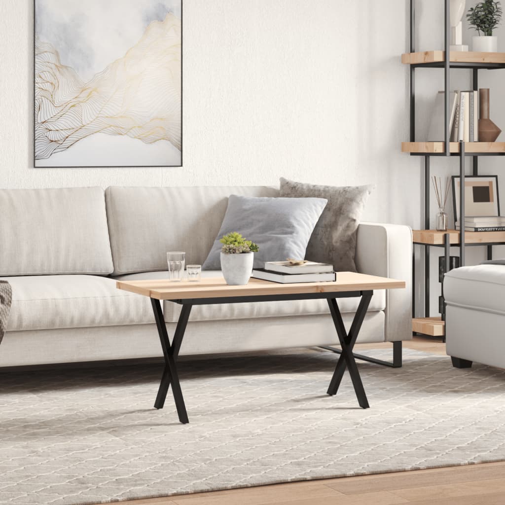 Salongbord Sofabord DIV. X-ramme 90x40x45,5 cm heltre furu og støpejern