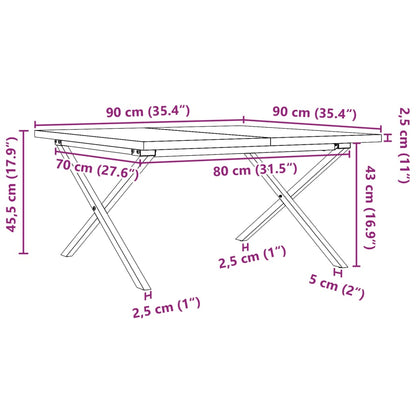 Salongbord Sofabord DIV. X-ramme 90x90x45,5 cm heltre furu og støpejern
