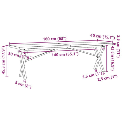 Salongbord Sofabord DIV. X-ramme 160x40x45,5 cm heltre furu og støpejern