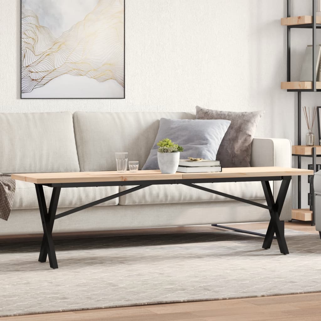 Salongbord Sofabord DIV. X-ramme 160x40x45,5 cm heltre furu og støpejern