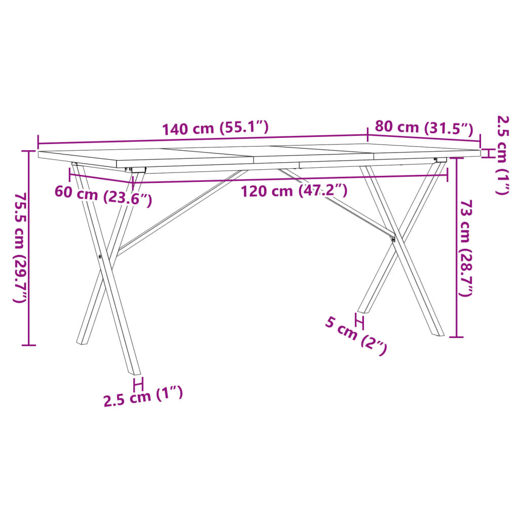 Spisebord Kjøkkenbord X-ramme 140x80x75,5 cm heltre furu og støpejern