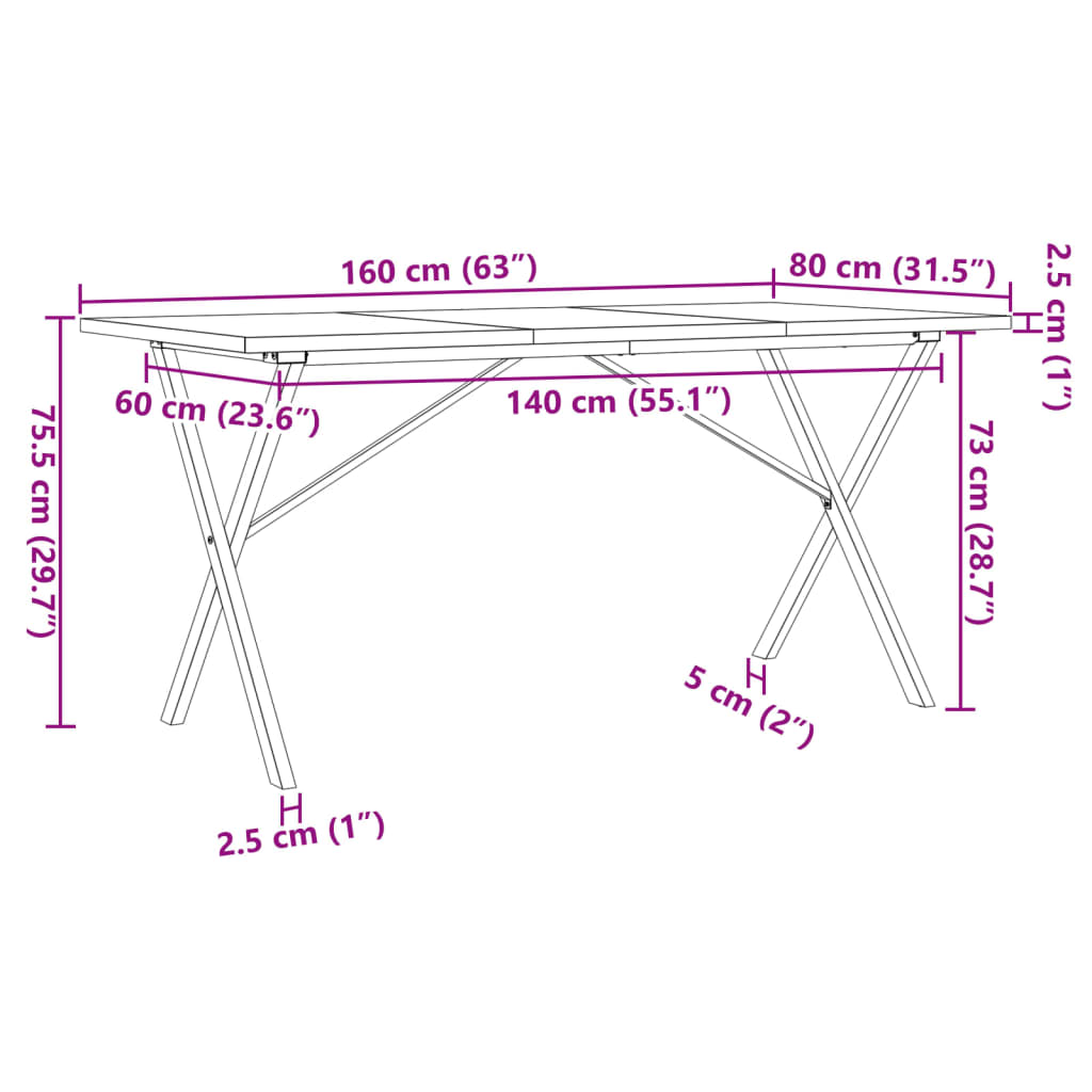 Spisebord Kjøkkenbord X-ramme 160x80x75,5 cm heltre furu og støpejern