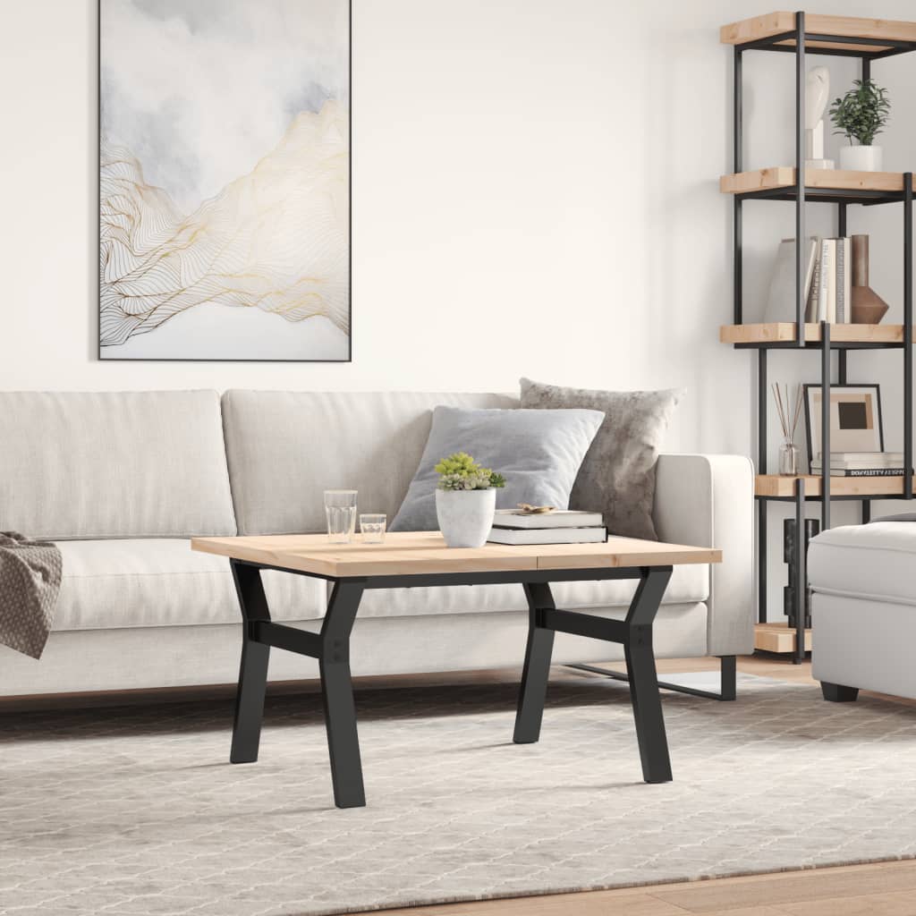 Salongbord Sofabord DIV. Y-ramme 80x80x45,5 cm heltre furu og støpejern