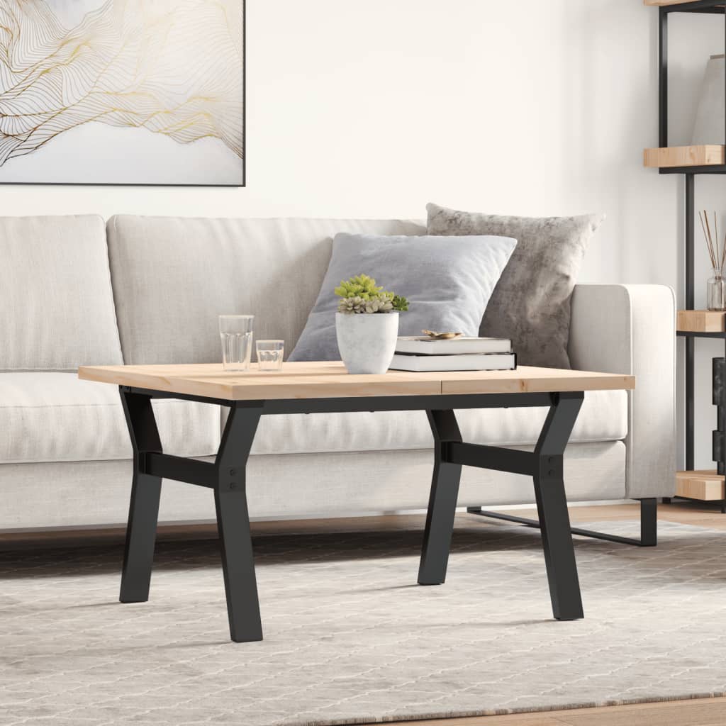 Salongbord Sofabord DIV. Y-ramme 80x80x45,5 cm heltre furu og støpejern