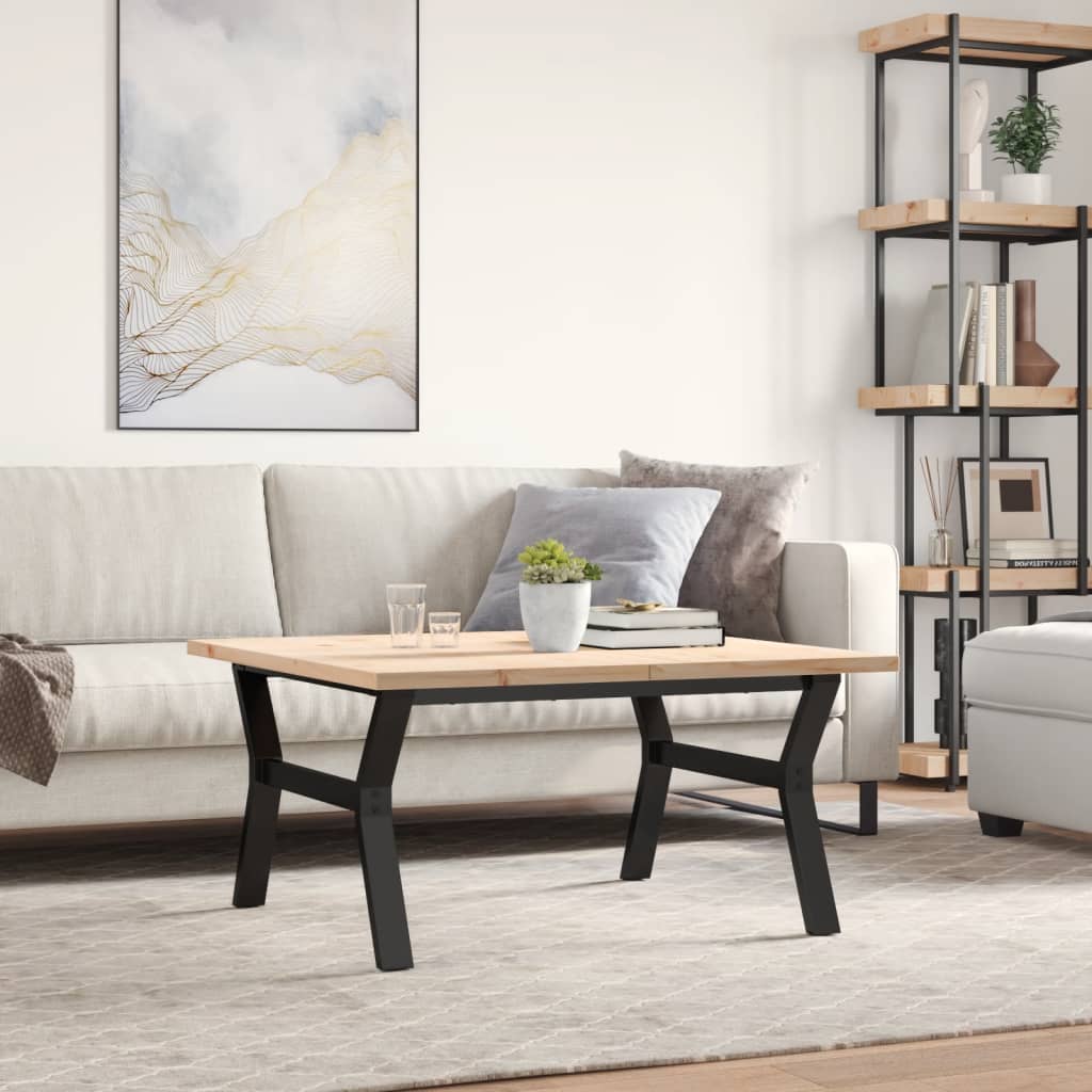 Salongbord Sofabord DIV. Y-ramme 90x90x45,5 cm heltre furu og støpejern