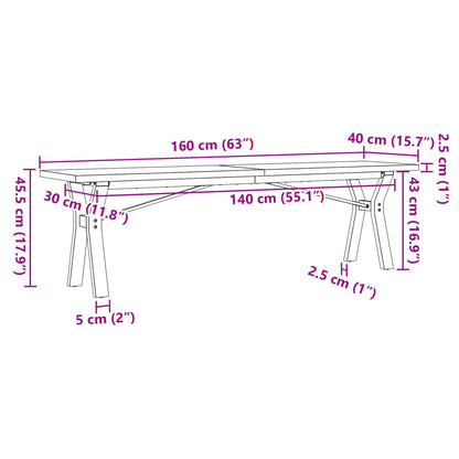Salongbord Sofabord DIV. Y-ramme 160x40x45,5 cm heltre furu og støpejern