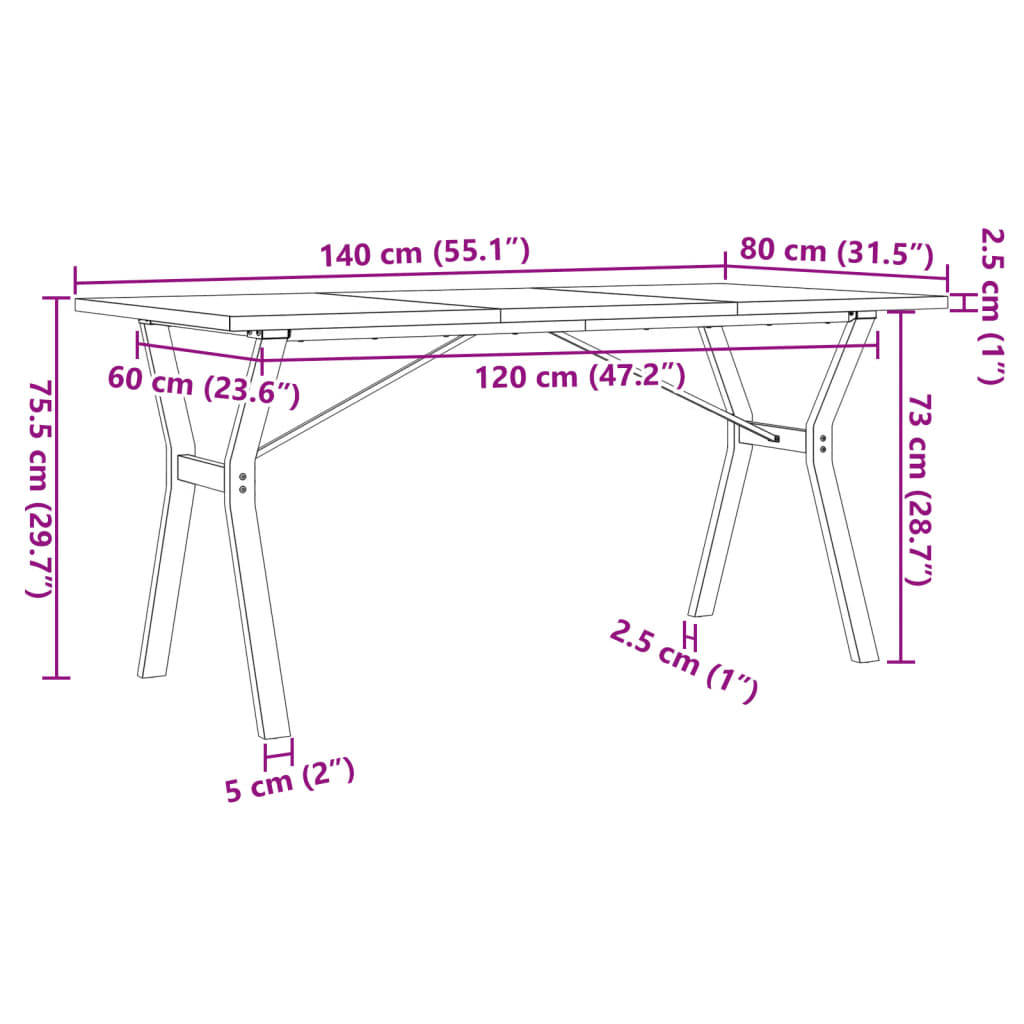 Spisebord Kjøkkenbord Y-ramme 140x80x75,5 cm heltre furu og støpejern