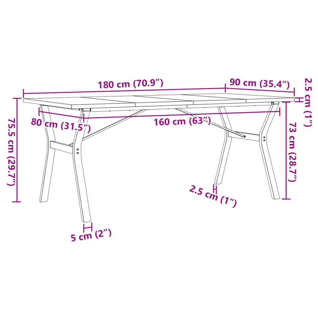 Spisebord Kjøkkenbord Y-ramme 180x90x75,5 cm heltre furu og støpejern