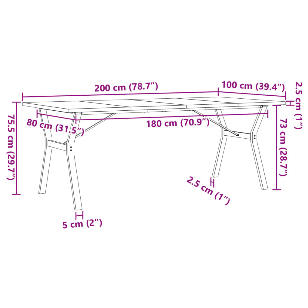 Spisebord Kjøkkenbord Tre Y-ramme 200x100x75,5 cm heltre furu og støpejern