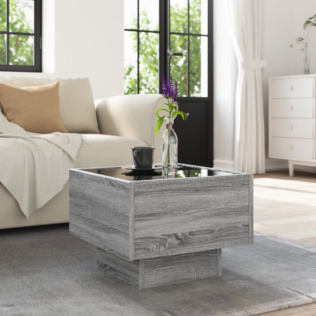 Salongbord Sofabord Sonoma Grå LED 40x40x30 cm