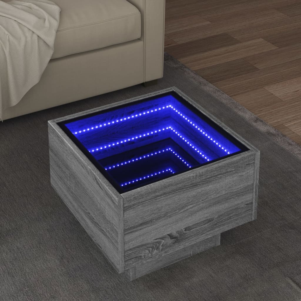Salongbord Sofabord Sonoma Grå LED 40x40x30 cm