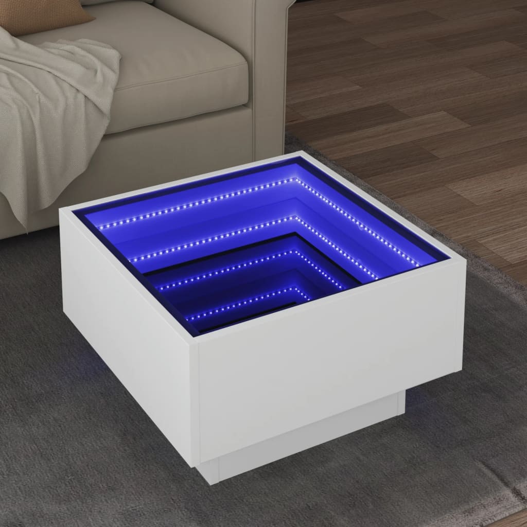 Salongbord Sofabord Hvit med LED 50x50x30 cm