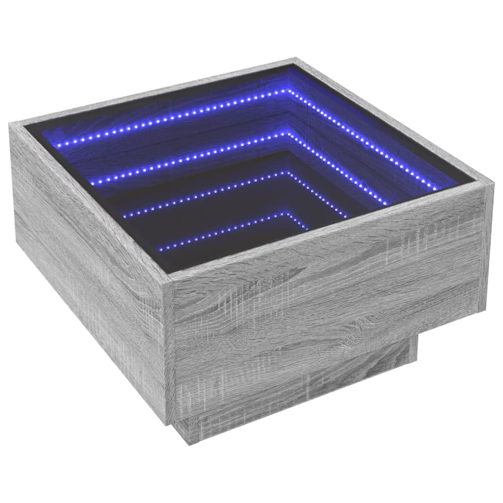 Salongbord Sofabord Sonoma Grå med LED 50x50x30 cm