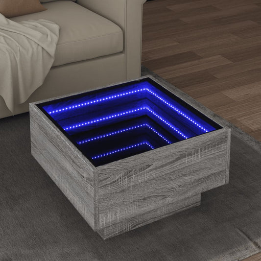 Salongbord Sofabord Sonoma Grå med LED 50x50x30 cm