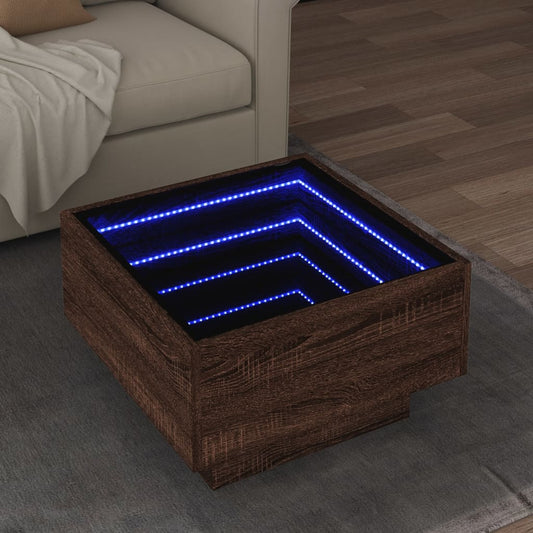 Salongbord Sofabord Brun Eik med LED 50x50x30 cm