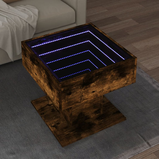 Salongbord Sofabord Røkt Eik med LED 50x50x45 cm