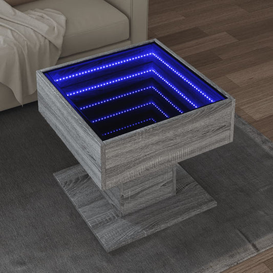 Salongbord Sofabord Sonoma Grå med LED 50x50x45 cm