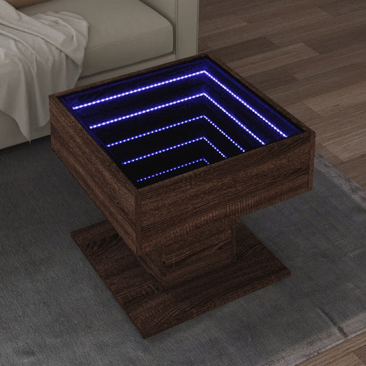 Salongbord Sofabord Brun Eik med LED 50x50x45 cm
