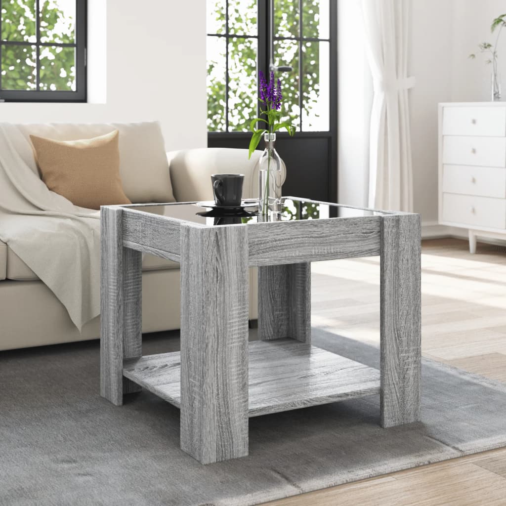Salongbord Sofabord Sonoma Grå med LED 53x53x45 cm