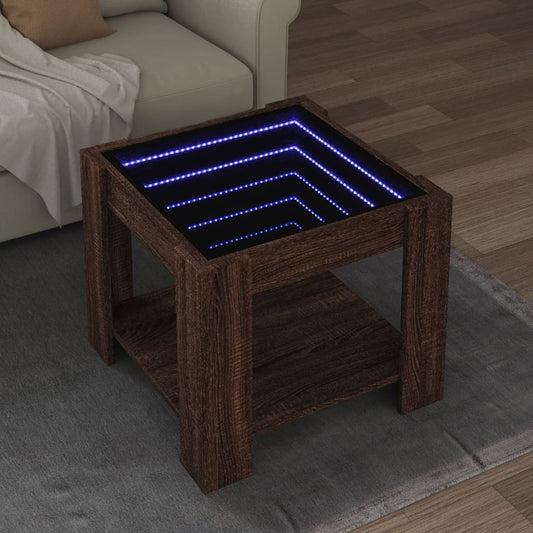 Salongbord Sofabord Brun Eik med LED 53x53x45 cm