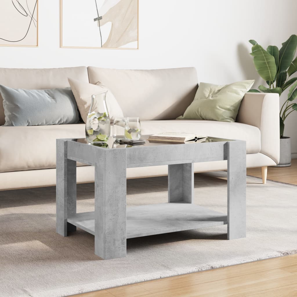 Salongbord Sofabord Betonggrå med LED 73x53x45 cm