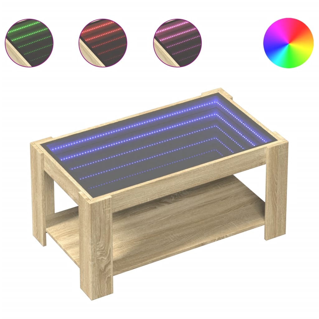 Salongbord Sofabord Sonoma Eik med LED 93x53x45 cm