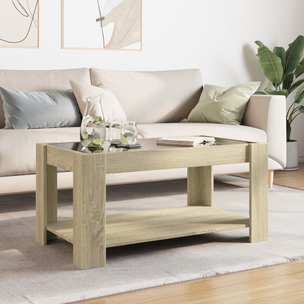 Salongbord Sofabord Sonoma Eik med LED 93x53x45 cm