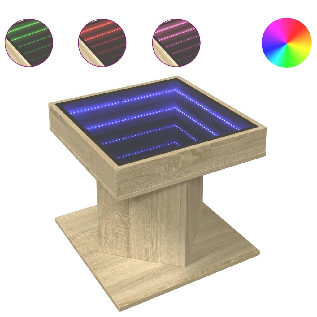 Salongbord Sofabord Sonoma Eik med LED 50x50x45 cm