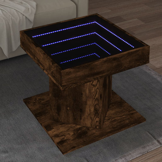 Salongbord Sofabord Røkt Eik med LED 50x50x45 cm