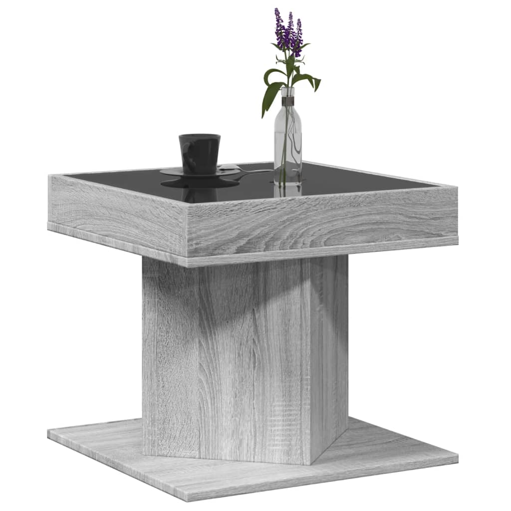 Salongbord Sofabord Sonoma Grå med LED 50x50x45 cm