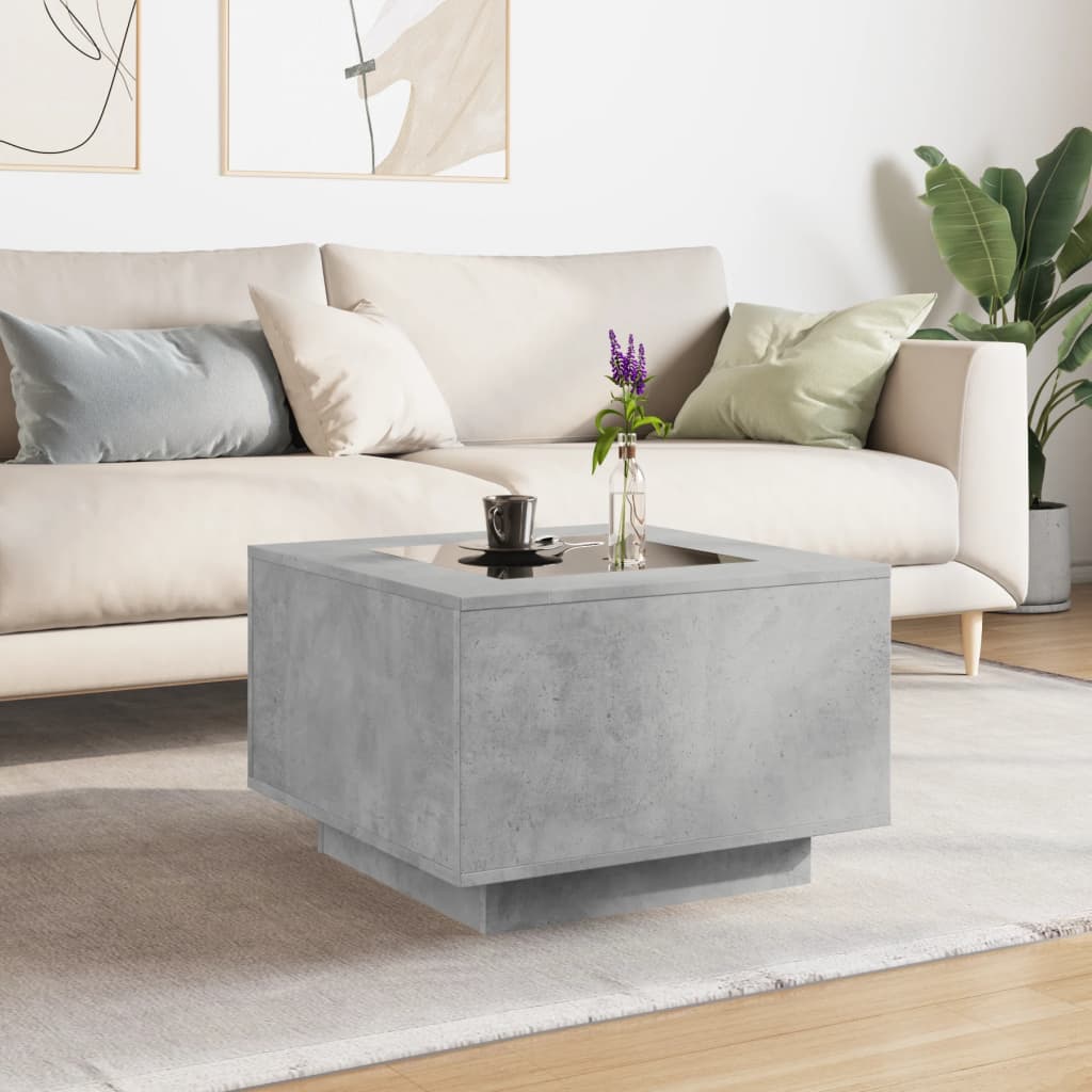 Salongbord Sofabord Betonggrå med LED 60x60x40 cm