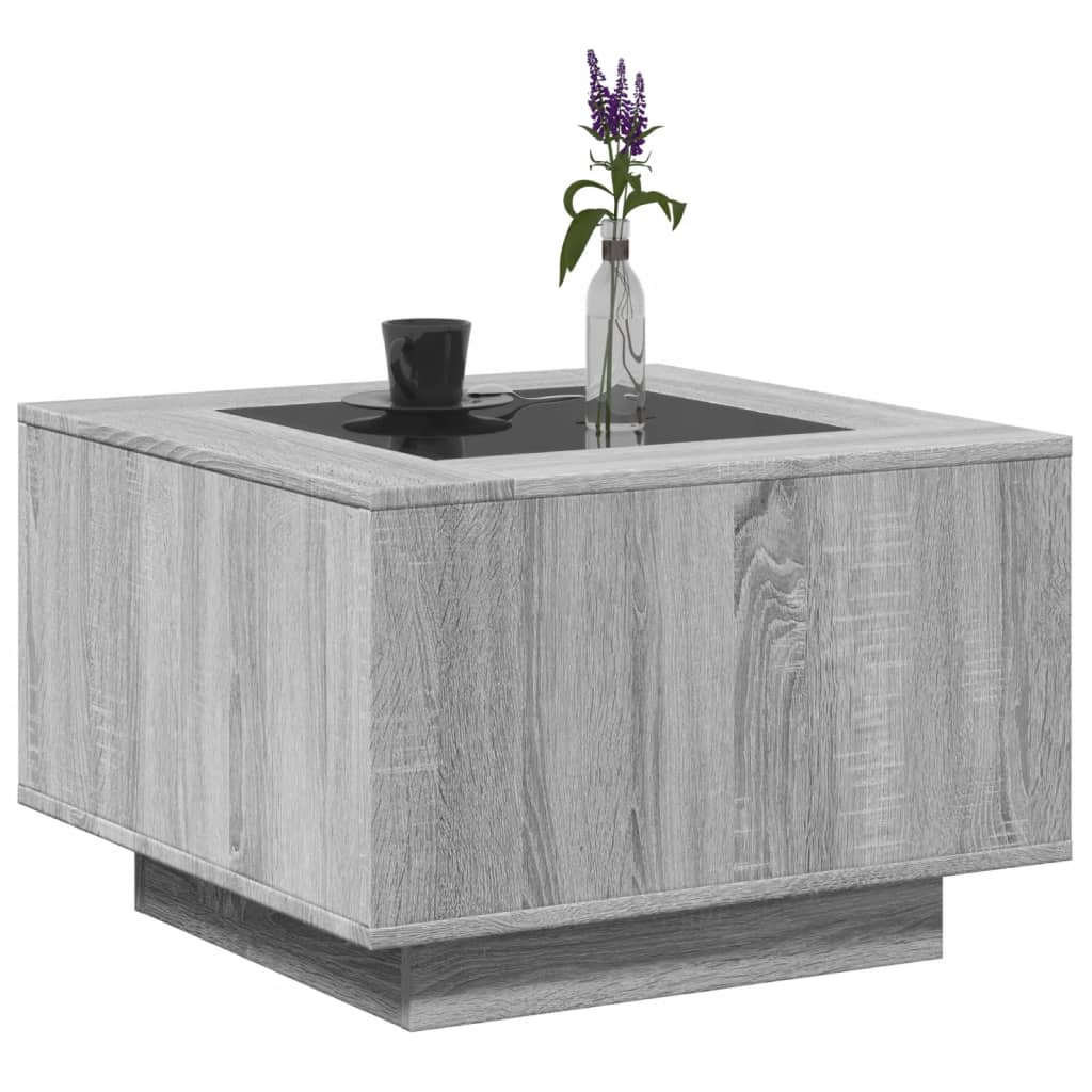Salongbord Sofabord Sonoma Grå med LED 60x60x40 cm