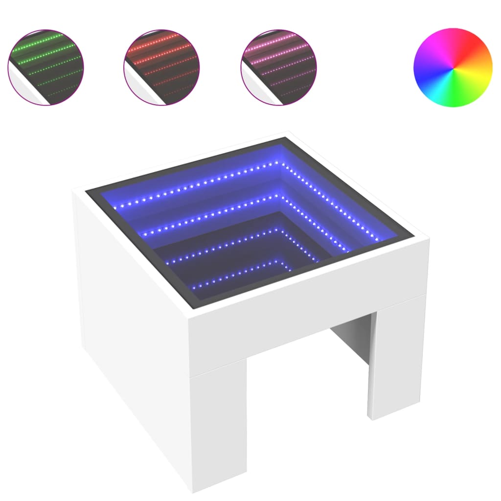 Nattbord Sengbord Hvit med Infinity LED 40x40x30 cm