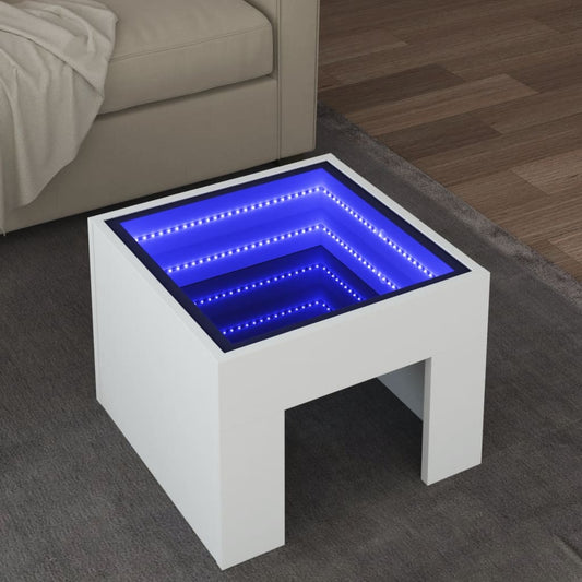 Nattbord Sengbord Hvit med Infinity LED 40x40x30 cm
