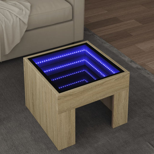 Salongbord Sofabord Sonoma Eik med Infinity LED 40x40x30 cm