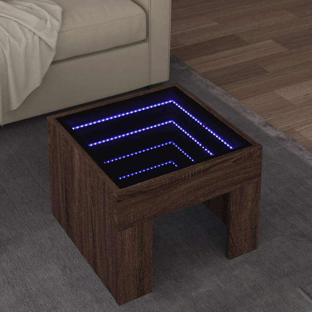 Salongbord Sofabord Brun Eik med Infinity LED 40x40x30 cm