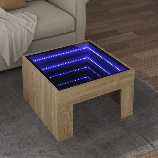 Salongbord Sofabord Sonoma Eik med Infinity LED 50x50x30 cm