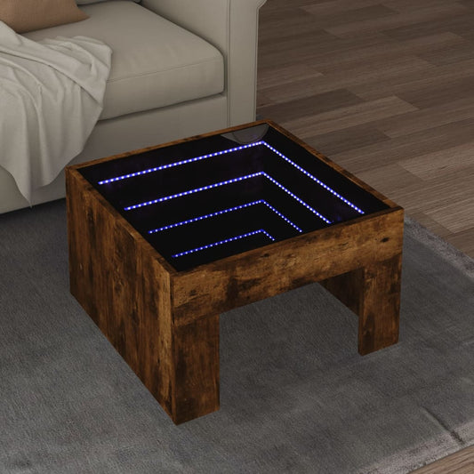 Salongbord Sofabord Røkt Eik med Infinity LED 50x50x30 cm